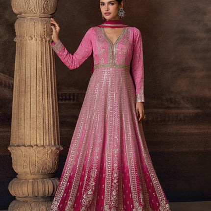 Aarshi Fashions Light Pink Georgette Heavy Embroidery Wedding Gown