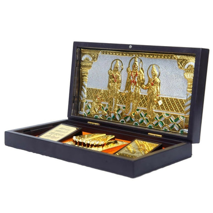 Anciently Ram Darbar Pocket Temple Box With Charan Paduka Rectangle Shaped, Gold-Polished