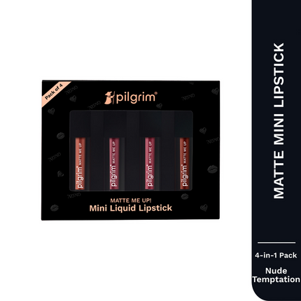 Pilgrim Matte Mini Liquid Lipstick 4 In 1 Pack Smudgeproof, Hydrating & Lightweight - Nude Temptation