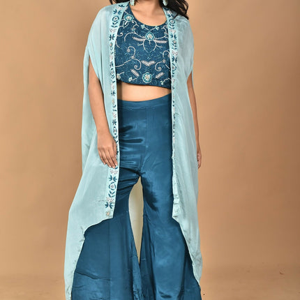 Morchari Women Hand Embroidery Crop Top-Blue