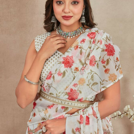 Aastha Fashion Off White Heavy Georgette Heavy Digital Print Semi Stitched Wedding Wear Lehenga Choli