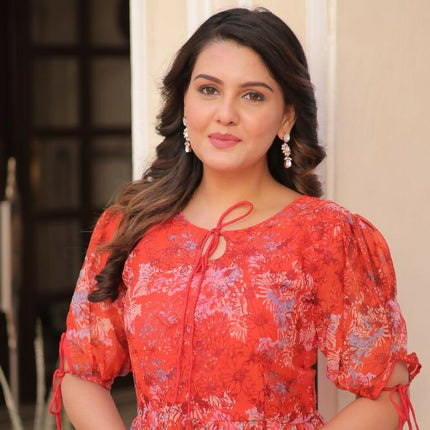 Aastha Fashion Red Faux Georgette Printed Party Wear Designer Gown