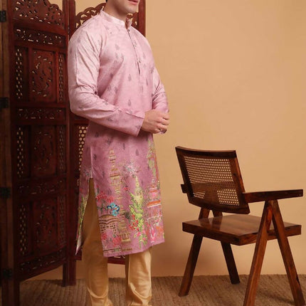 Pink Cotton Printed Chikankari Embroidery Work Kurta - Mahotsav