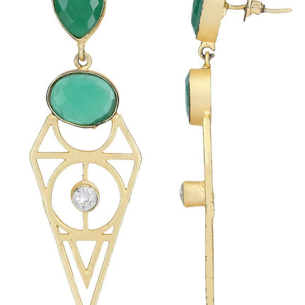 Joban Fashion Women Green Stone Matte Gold Earrings