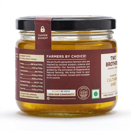 Two Brothers Organic Farms A2 Gir Cow Cultured Ghee | Cultured Cow Desi Ghee | Curd-Churned Bilona Ghee | Pure, Natural, and Healthy
