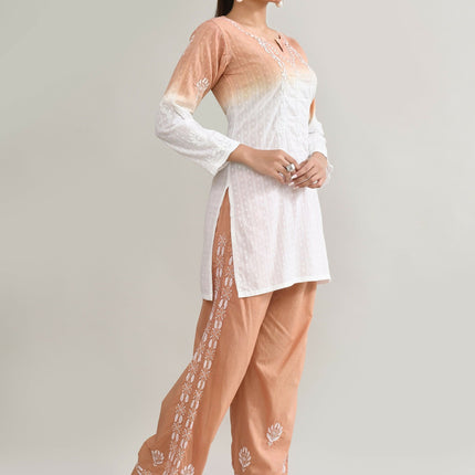 Joban Fashion Womens Cotton ChikanKari Brown Cord set