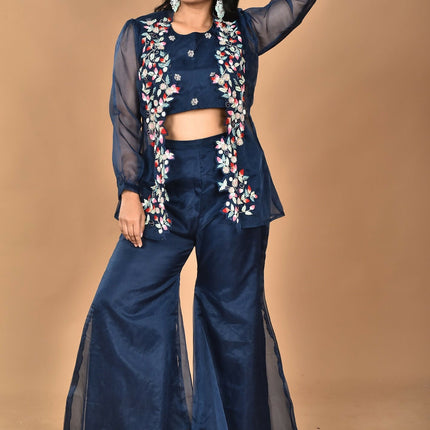 Morchari Women Hand Embroidery Crop Top-Blue