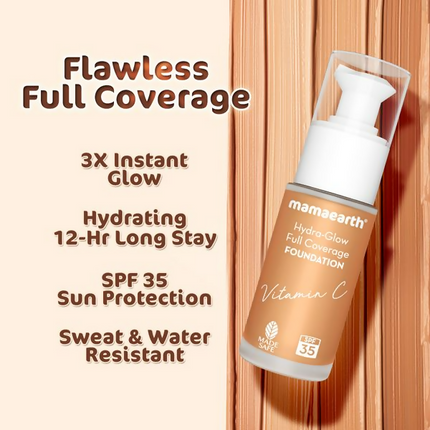 Mamaearth Hydra-Glow Full Coverage Foundation With Vitamin C & Turmeric - Sun Glow - Limited Time Offer