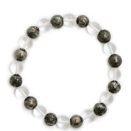 Clear Quatrz & Pyrite Black and White Beads Bracelet - Ruby Raang