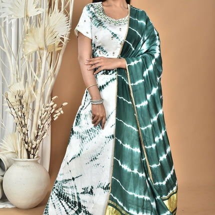 Morchari Women Tai Dai And Hand Embroidery Lehenga-Green