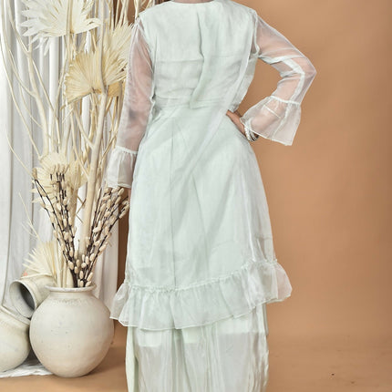 Morchari Women Hand Embroidery Crop Top-Sea Green