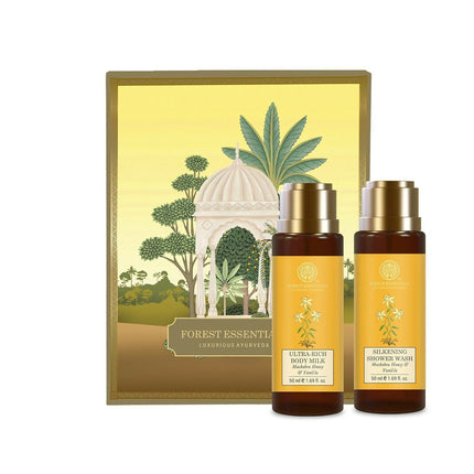 Forest Essentials Luxury Bath & Body Gift Set, Honey Vanilla Scented, Body Wash and Body Lotion