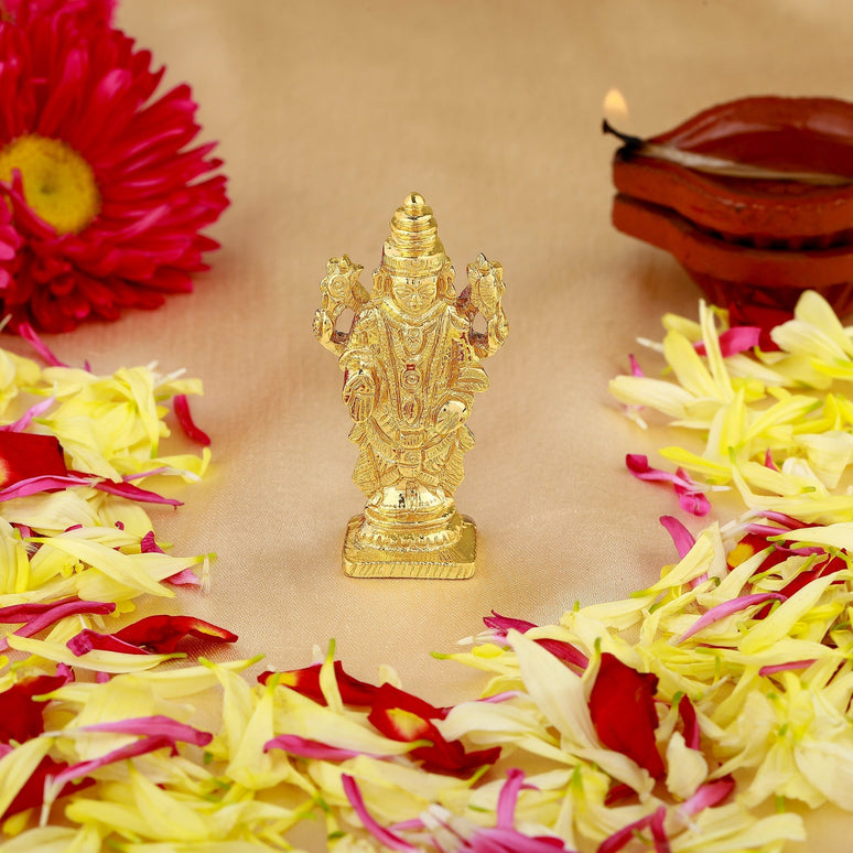 Estele Gold-Polished Lord Tirupati Balaji Idol Showpiece for Pooja Mandir/ Home Decorative