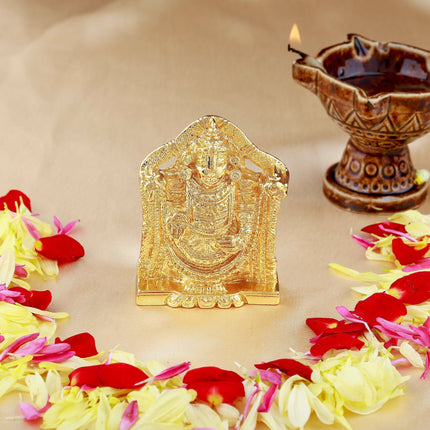 Estele Gold-Polished Lord Tirupati Balaji Idol Showpiece for Pooja Mandir/ Home Decorative