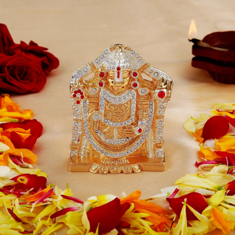 Estele Gold-Polished Lord Tirupati Balaji Idol Showpiece for Pooja Mandir/ Home Decorative