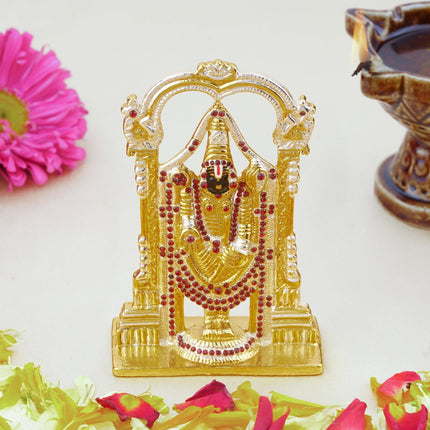 Estele Gold-Polished Lord Tirupati Balaji Idol Showpiece for Pooja Mandir/ Home Decorative