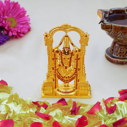 Estele Gold-Polished Lord Tirupati Balaji Idol Showpiece for Pooja Mandir/ Home Decorative