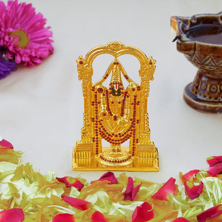 Estele Gold-Polished Lord Tirupati Balaji Idol Showpiece for Pooja Mandir/ Home Decorative