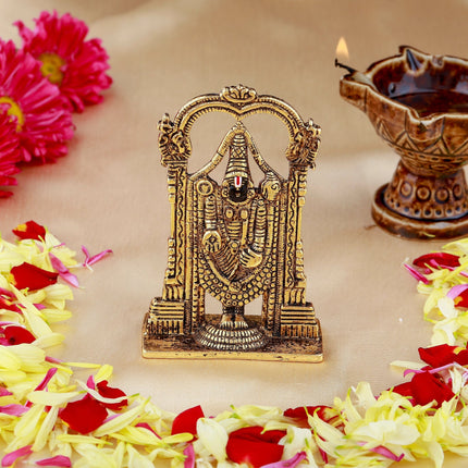 Estele Gold-Polished Lord Tirupati Balaji Idol Showpiece for Pooja Mandir/ Home Decorative