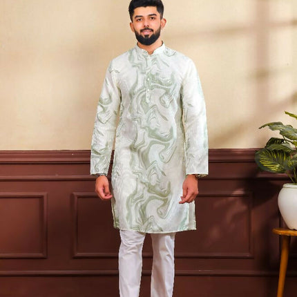 Green Art Silk Digital Printed, Embroidery Work Kurta Set - Mahotsav