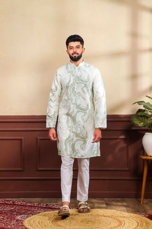 Green Art Silk Digital Printed, Embroidery Work Kurta Set - Mahotsav