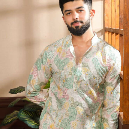 Multy Art Silk Digital Printed, Embroidery Work Kurta Set - Mahotsav