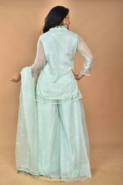 Morchari Women And Hand Embroidery Palazzo Set-Sea Green
