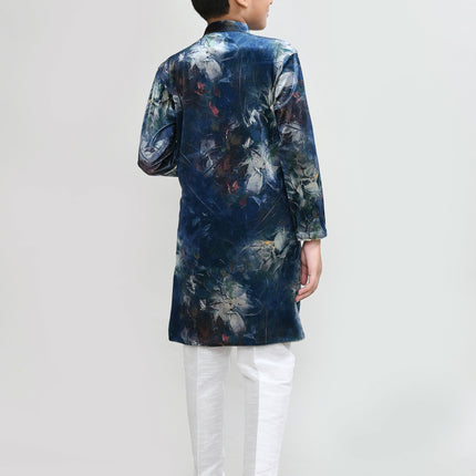 Joban Fashion Velvet Teal Blue Kurta With Straight Fit Pant