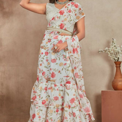 Aastha Fashion Off White Heavy Georgette Heavy Digital Print Semi Stitched Wedding Wear Lehenga Choli