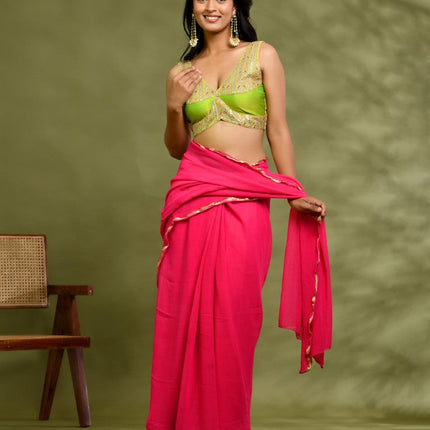 Amodini Designer Studio Lime Green Embroidered Sleeveless Padded Blouse