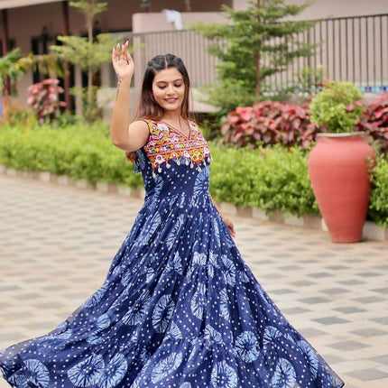 Aastha Fashion Blue Faux Georgette Navratri Designer Gown Collection