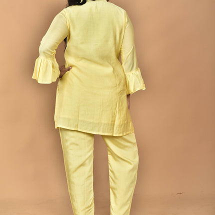 Morchari Women Hand Embroidery Co-Ords-Yellow