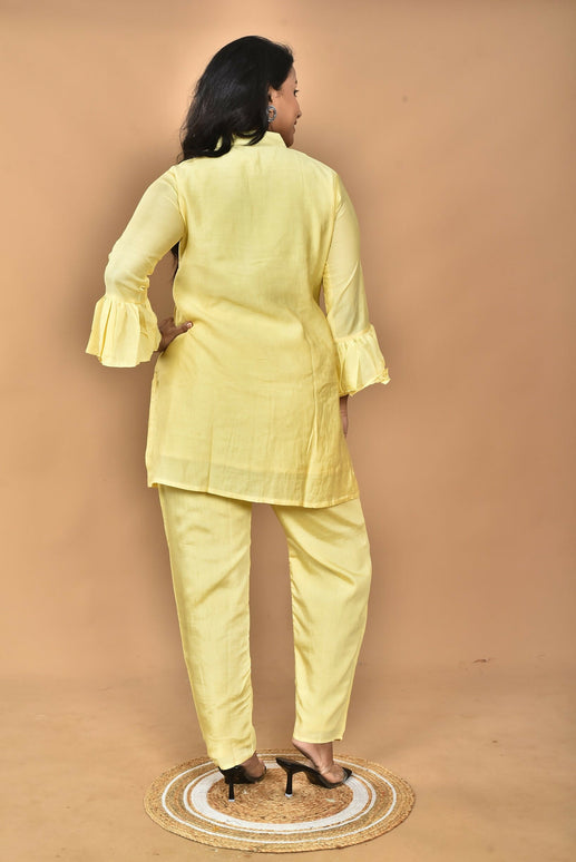 Morchari Women Hand Embroidery Co-Ords-Yellow