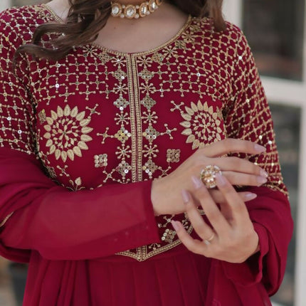 Aastha Fashion Pink Faux Blooming Embroidery Work Party Wear Designer Gown