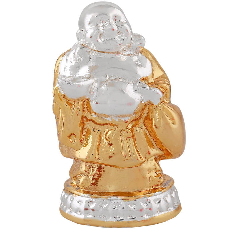 Estele Gold-Polished Laughing Buddha standing statue with Potli showpiece for Perfect Home and Office Décor