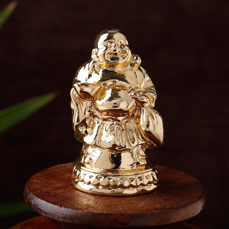 Estele Gold-Polished Laughing Buddha standing statue with Potli showpiece for Perfect Home and Office Décor