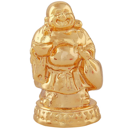Estele Gold-Polished Laughing Buddha standing statue with Potli showpiece for Perfect Home and Office Décor