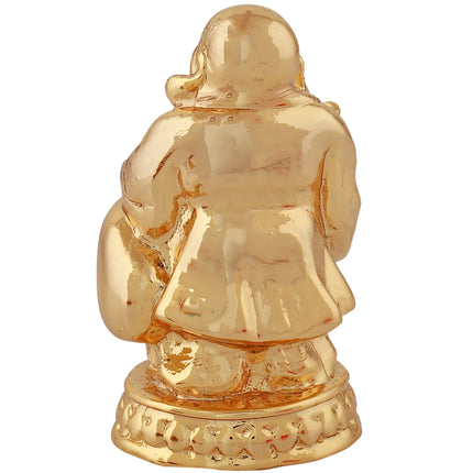 Estele Gold-Polished Laughing Buddha standing statue with Potli showpiece for Perfect Home and Office Décor