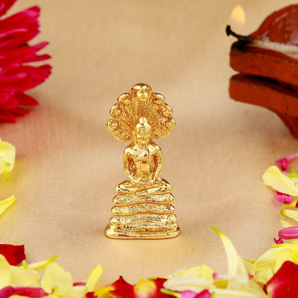 Estele Gold-Polished Medidative Lord Gautam Buddha Sitting under snake Hood Idol for Pooja/Car decor