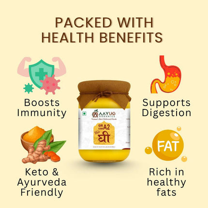 Aayug Organics A2 Gir Cow Ghee | Traditional Bilona Method A2 Cow Ghee | Grassfed, Pure and Healthy Gir Cow Ghee