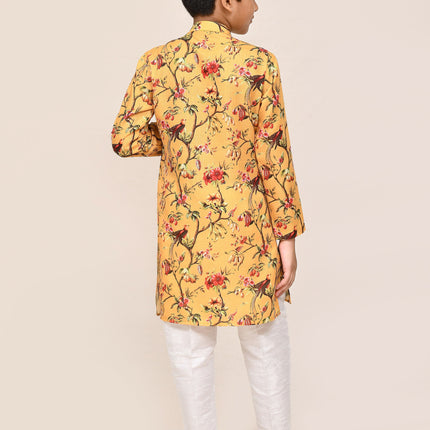 Joban Fashion Linen Cotton Yellow Kurta With Straight Fit Pant