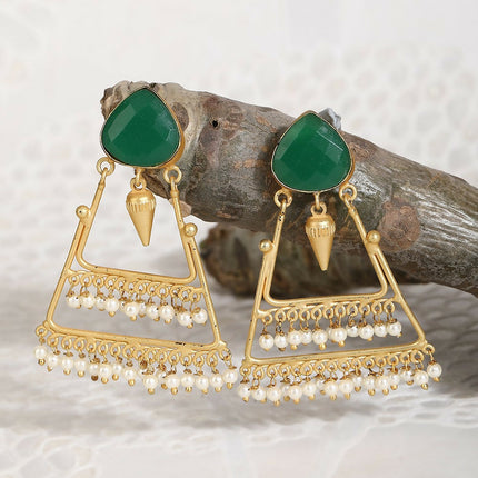 Joban Fashion Women Green Stone Matte Gold Earrings
