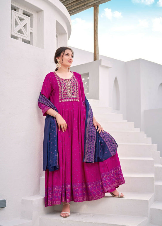 Aastha Fashion Magenta Rayon Party Wear Designer Gown Collection