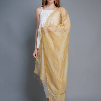 Shehnaai Chanderi Silk Dupatta In Golden Colour With A Golden Woven Border