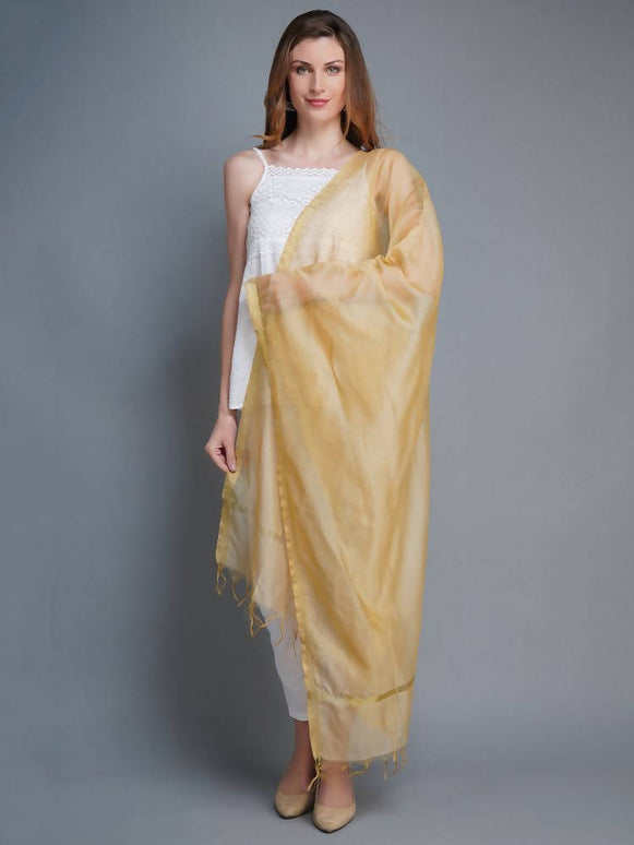 Shehnaai Chanderi Silk Dupatta In Golden Colour With A Golden Woven Border