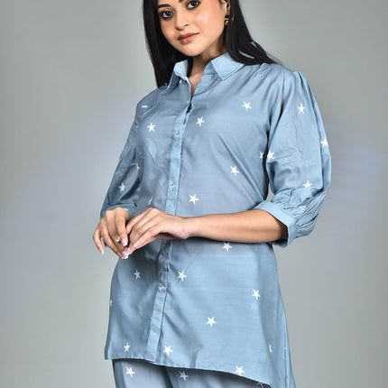 Morchari Digital Print Semi Muslin Co-Ord Set Top & Trouser-Multicolor