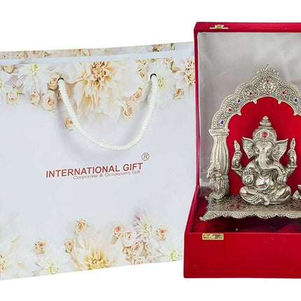 International Gift Silver-Plated Oxidized Finish Ganesha Idol