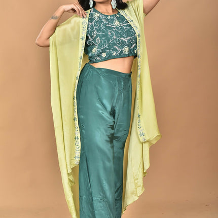 Morchari Women Hand Embroidery Crop Top-Green