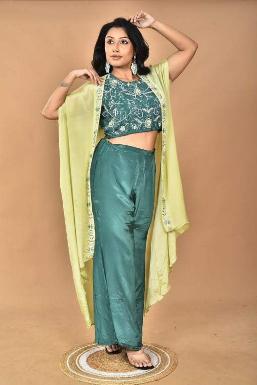 Morchari Women Hand Embroidery Crop Top-Green