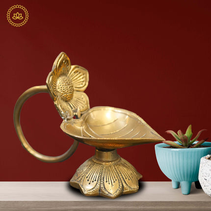 Brass Leaf with Flower Diya